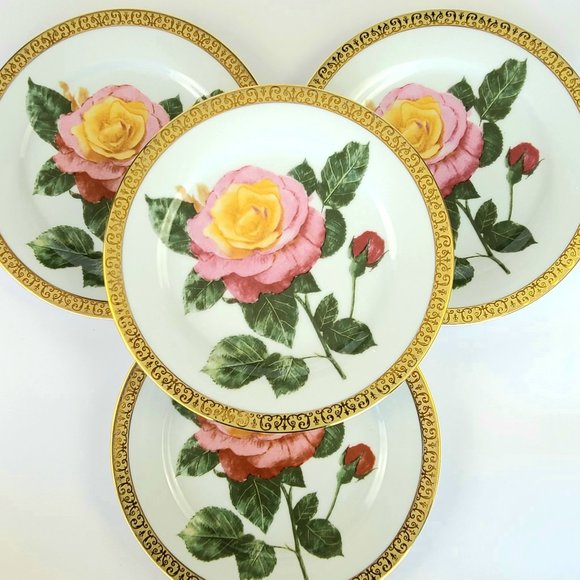 Vintage - Gold Buffet Royal Gallery - Pink Rose Pattern - Salad Plates - 6 - Picture 4 of 12